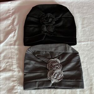 Elegant Black and Gray Pleated Floral Fabric Hats